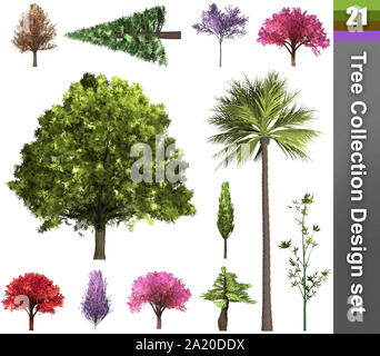 Baum Korrektur design.. 3D-Darstellung. Weißer Hintergrund isolieren. Natur und Gärten Design. Stockfoto