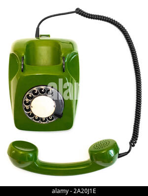 Retro grün Rotary Telefon auf weißem Hintergrund Stockfoto