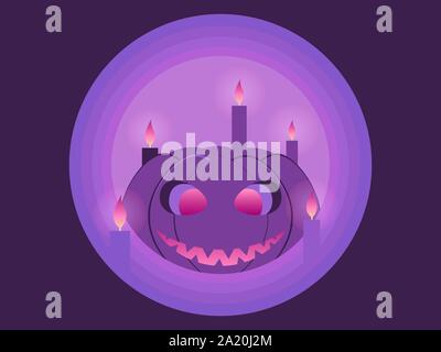 Happy Halloween, den 31. Oktober. Kürbis und Kerzen Papier schneiden Stil. Jack-o-Lantern violette Farbe. Vector Illustration Stock Vektor