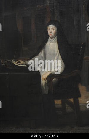 Mariana von Österreich (1634-1696). Königin von Spanien. Ehepartner von PHILIPH IV. Portrait von Juan Carreño de Miranda (1614-1685). Detail. San Fernando Königliche Akademie der Schönen Künste in Madrid. Spanien. Stockfoto