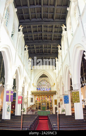 Innenraum Mittelschiff, All Saints' Church, Bishopgate, Wigan, Greater Manchester, England, Vereinigtes Königreich Stockfoto