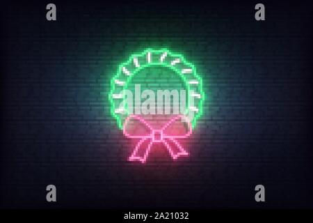 Kranz neon-Symbol. Strahlende Weihnachten Winter Urlaub Symbol Zeichen Stock Vektor