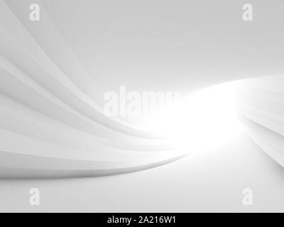 Abstrakte weißen Tunnel Innenraum mit glühenden Ende. Minimale architektonischen Hintergrund verdreht. 3D Rendering illustration Stockfoto