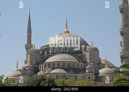 Nahaufnahme der Sultan Ahmed Moschee AKA Blaue Moschee, Fatih, Istanbul, Türkei. Stockfoto