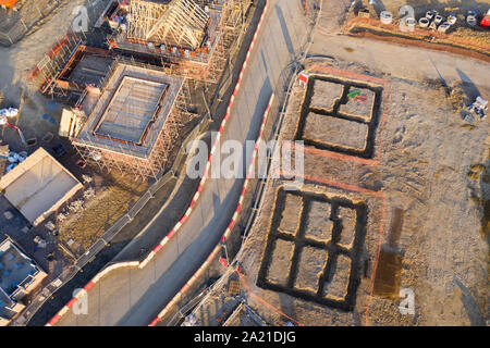 Luftaufnahme über eine Baustelle der neuen Häuser gebaut werden Stockfoto