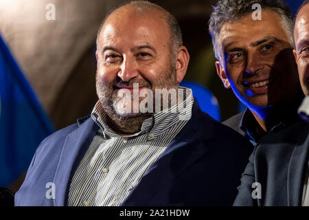 Die Lega Partei organisiert der Regionalkonferenz für die Region Marken in Ascoli Piceno. Der Sekretär Matteo Salvini und verschiedenen nationalen Zahlen der Stockfoto