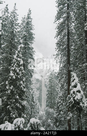 Bridalveil Fall in Yosemite National Park im Winter. Stockfoto