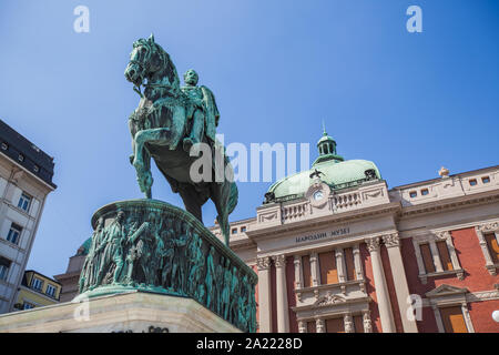 Das Denkmal Fürst Mihailo Obrenovic, in den wichtigsten Platz der Republik in Belgrad, Serbien. Stockfoto