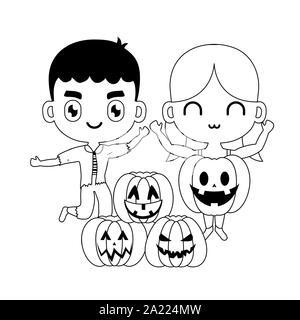 Süße Kinder verkleidet mit Symbolen halloween Vector Illustration Design Stock Vektor