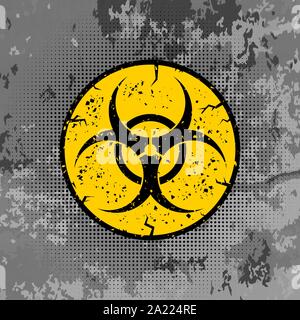 Vorsicht Biohazard Zeichen isoliert auf Grau Grunge Hintergrund. Internationale Gefahrensymbol. Symbol Warnung des Virus Stock Vektor