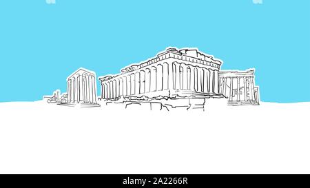 Athen Griechenland Lineart Vektor Skizze. und Abbildung auf blauem Hintergrund. Stock Vektor