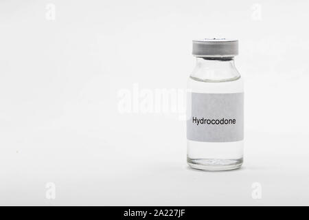 Medizinische Konzept medizinische eine medizinische Durchstechflasche lesen Hydrocodone Stockfoto