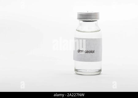 Medizinische Konzept medizinische eine medizinische Durchstechflasche lesen Stanozolol Stockfoto