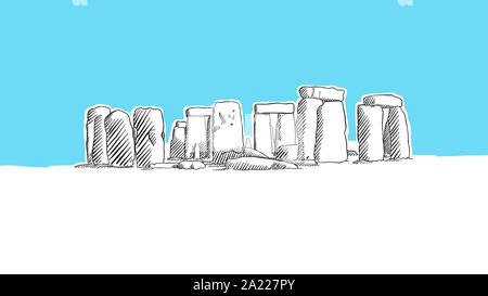 Stonehenge England Lineart Vektor Skizze. und Abbildung auf blauem Hintergrund. Stock Vektor