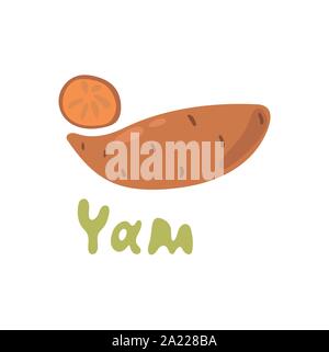 Süße golden yam Art der Kartoffel. Vector Illustration auf weißem Hintergrund. Hand gezeichnet Clipart von batat für ökologischen Landbau Markt. Zeichnung Stock Vektor