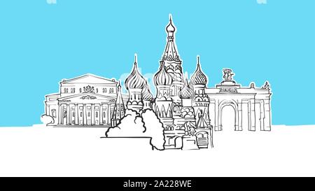 Moskau Russland Lineart Vektor Skizze. und Abbildung auf blauem Hintergrund. Stock Vektor