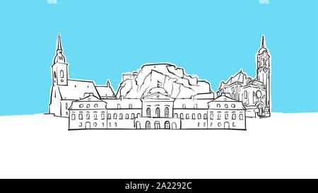 San Marino Lineart Vektor Skizze. und Abbildung auf blauem Hintergrund. Stock Vektor