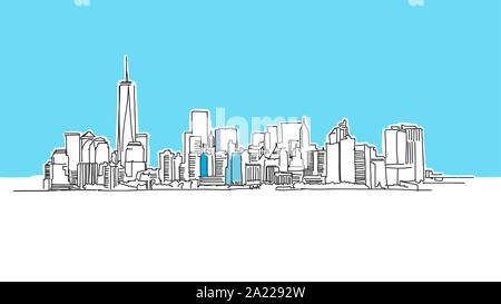 New York City Lineart Vektor Skizze. und Abbildung auf blauem Hintergrund. Stock Vektor