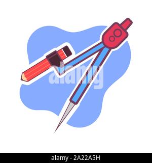 Schule Kompass Vector Illustration. Schule Bürobedarf, Kreativität, Idee, Bildung und Design Symbol. Stock Vektor