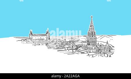 Toledo Panorama Lineart Vektor Skizze. und Abbildung auf blauem Hintergrund. Stock Vektor