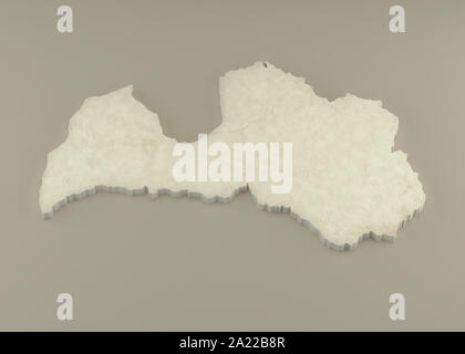 3D-politische Karte von Lettland mit relief Marmor Skulptur auf einem beigen Hintergrund Extrudiert Stockfoto