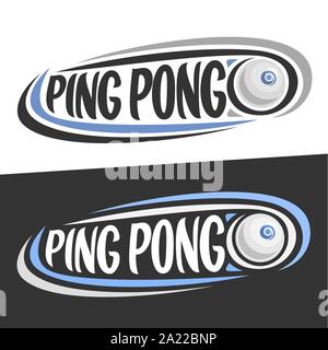 Vektor logos für Ping Pong Sport, Fliegen auf Flugbahn Tischtennis ball und handschriftlichen Worte - Ping Pong auf Schwarz, gekrümmte Linie um original typog Stock Vektor