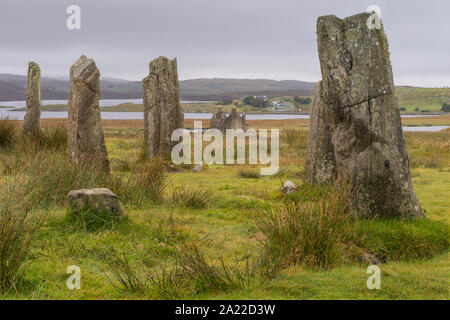 Callanish 3 Stone Circle ist eine neolithische Stätte von historischer Bedeutung auf der Isle of Lewis in Schottland. Stockfoto