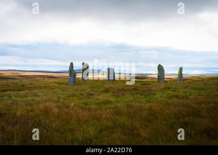 Callanish 4 Stone Circle ist eine neolithische Stätte von historischer Bedeutung auf der Isle of Lewis in Schottland. Stockfoto