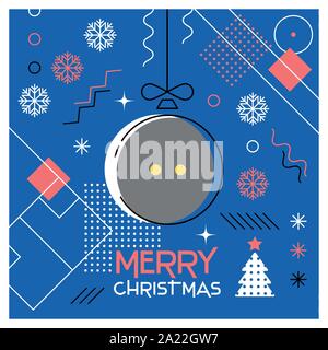 Frohe Weihnachten. Grußkarte mit Christmas Ball als squash Ball. Abstrakte flache Bauform. Vector Illustration. Stock Vektor