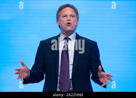 Manchester, Großbritannien. 30 Sep, 2019. Grant Shapps, Staatssekretär für Verkehr und MP für Welwyn Hatfield spricht am Tag zwei der Parteitag der Konservativen in Manchester. Quelle: Russell Hart/Alamy leben Nachrichten Stockfoto