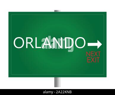 Orlando weiße und rote Schrift auf grünem Hintergrund. Zeichen Vektor. Stock Vektor
