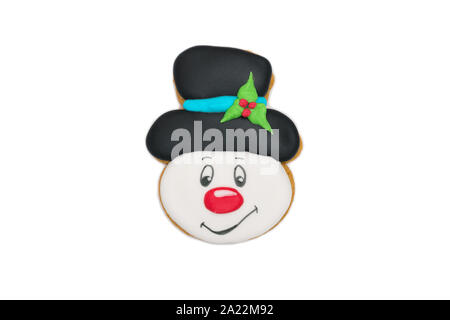 Lebkuchen cookie lustige Schneemann in einem schwarzen Melone Stockfoto