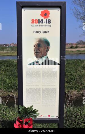 Harry Patch Gedenktafel bei Ypern / Ieper Flanders Stockfoto