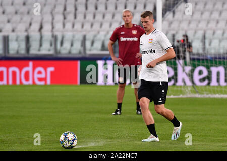 Während der Pressekonferenz vor dem UEFA Champions League zwischen Juventus FC und Bayer 04 Leverkusen bei der Allianz Stadion am 30. September 2019 in Turin, Italien. Stockfoto