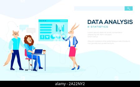 Landing Page Template. 3D-Vektor isometrische Darstellung. Menschen arbeiten im Team und die Interaktion mit Grafiken. Business, Workflow Management und Office Situationen. Stock Vektor