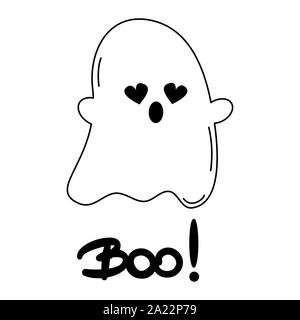 Cute cartoon Vector Halloween Abbildung mit Ghost und handschriftliche buh Wort Stock Vektor