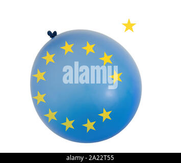 Ballon mit EU-Farben und Gelb Farbe Sterne. Konzept, Brexit usw. und der Europäischen Union. Auf weissem Hintergrund. Stockfoto