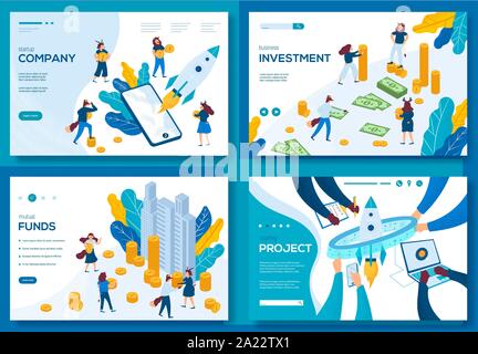 Moderne Abbildung: Investitionen in Business Projekt starten. Set Design web page Templates Konzepte. Website und mobile Website Entwicklung. Stock Vektor