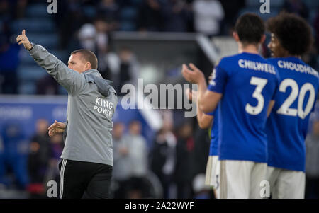 Leicester City Manager Brendan Rodgers bei voller Zeit während der Premier League Match zwischen Leicester City und Newcastle United für die King Power Stadion, Leicester, England am 29. September 2019. Foto von Andy Rowland. Stockfoto