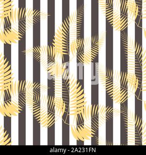 Moderne geometrische Mode Drucken mit Palm Blätter und Streifen. Abstrakte Tapeten Muster Stock Vektor