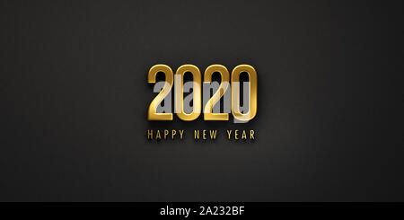 Frohes Neues Jahr 2020 in Gold Farbe Zahlen mit Text Urlaub Grußkarte Hintergrund. 3D-Render Abbildung Stockfoto