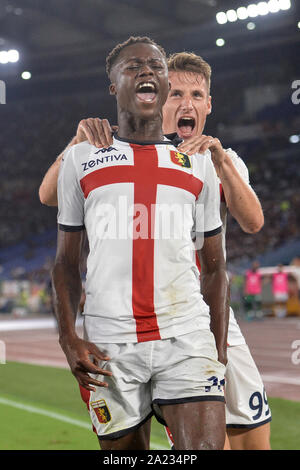 Christian Kouame Genua feiert, nachdem er ein Ziel. Roma 25-08-2019 Stadio Olimpico Fußball Serie A 2019/2020 AS Roma - Genoa Foto Antonietta B Stockfoto