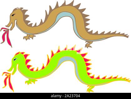 Farbenfroh und stilisierte Chinesische Drachen rot oder gold Bunt und stilisierte Chinesische Drachen gold, silber und rot gradient Farbe Stock Vektor