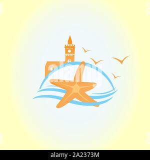 Im flachen Stil Seestern. Marine Symbol im Comic-stil. Sommer Vector Illustration. Stock Vektor