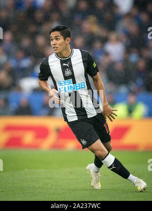 Leicester, Großbritannien. 29 Sep, 2019. Yoshinori Muto von Newcastle United in der Premier League Match zwischen Leicester City und Newcastle United für die King Power Stadion, Leicester, England am 29. September 2019. Foto von Andy Rowland. Credit: PRiME Media Images/Alamy leben Nachrichten Stockfoto