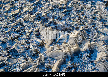 Hudson Bay Tiefland bei Frost-up aus der Luft. Boreal Trees and Ponds, Churchill, Manitoba, Kanada Stockfoto