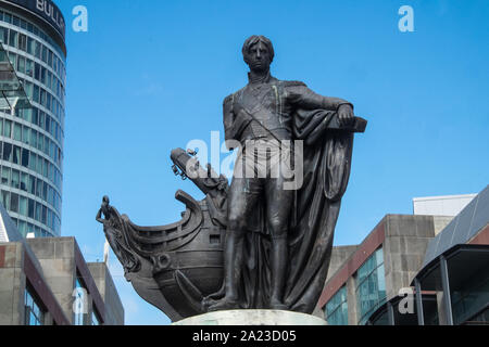 Statue von Horatio Nelson, Admiral Lord Nelson, Ständer, an, die Stierkampfarena, Mitte, der, Stadt, von, Birmingham, West Midlands, Midlands, England, UK, GB, Großbritannien, Europa Stockfoto