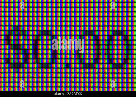 Makro monitor Pixel mit der Aufschrift 0 Dollar Stockfoto