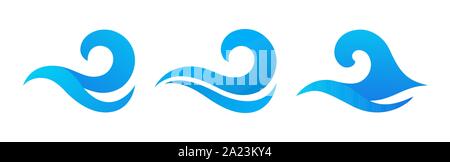 Vektor Silhouetten von Wellen im Meer auf einem weißen Hintergrund. Vektor grafische Symbole für Logo Design. Sea Wave Elementen Sammlung. Stock Vektor