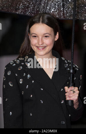 London, Großbritannien. 30 Sep, 2019. Bella Ramsey auf Judy's London Film premiereon roten Teppich des Curzon Mayfair. 30. September 2019 Credit: Jeff Gilbert/Alamy leben Nachrichten Stockfoto